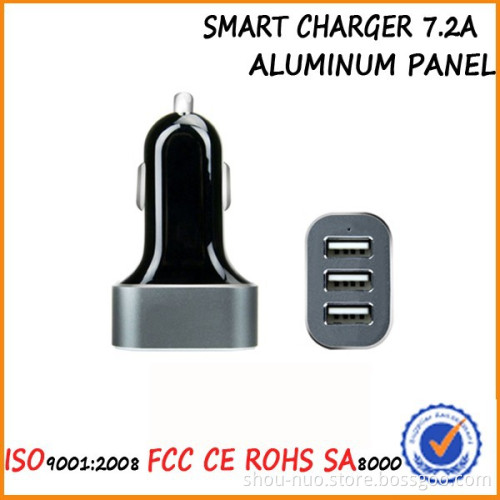 2015 new design aluminum heads porable mobile phone triple usb 7.2a car charger,7.2a triple usb car charger